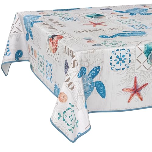 ANRO Wachstuchtischdecke Wachstischdecke Wachstuch Tischdecke abwaschbar Gartentischdecke Wasserabweisend 180x100cm mit Saum (Eingefasst) Ozean von ANRO