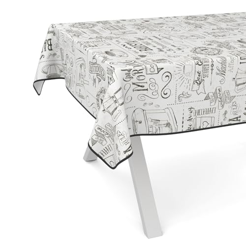 ANRO Wachstuchtischdecke Wachstischdecke Wachstuch Tischdecke abwaschbar Gartentischdecke Wasserabweisend 220x140cm mit Saum (Eingefasst) Barista Weiß von ANRO