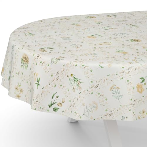 ANRO Wachstuchtischdecke Wachstischdecke Wachstuch Tischdecke abwaschbar Gartentischdecke Wasserabweisend Oval 200x140cm Schnittkante Blumenkaro Beige von ANRO