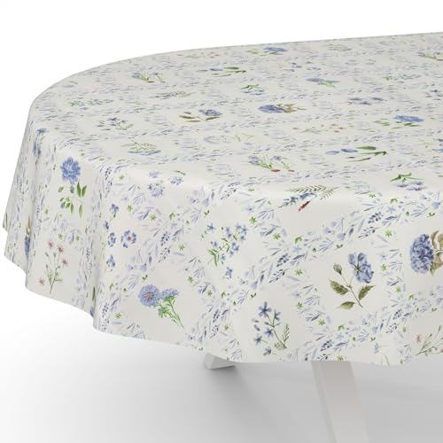 ANRO Wachstuchtischdecke Wachstischdecke Wachstuch Tischdecke abwaschbar Gartentischdecke Wasserabweisend Oval 200x140cm Schnittkante Blumenkaro Blau von ANRO