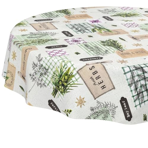 ANRO Wachstuchtischdecke Wachstischdecke Wachstuch Tischdecke abwaschbar Gartentischdecke Wasserabweisend Rund 100cm Schnittkante Kräuter Grün von ANRO