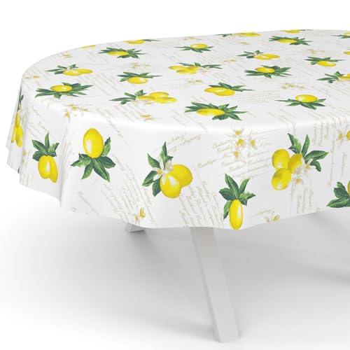 ANRO Wachstuchtischdecke Wachstuch Tischdecke abwaschbar Wachstischdecke Gartentischdecke Rund Oval Eckig Oval 180x140cm Schnittkante Zitronen von ANRO