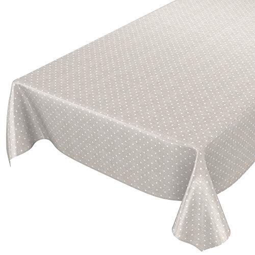 ANRO Wachstuchtischdecke Wachstuch Wachstischdecke Tischdecke Punkte Dots Gepunktet Uni Einfarbig Beige 200x140cm eingefasst von ANRO