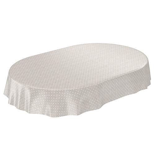 ANRO Wachstuchtischdecke Wachstuch Wachstischdecke Tischdecke Punkte Dots Gepunktet Uni Einfarbig Beige Oval 180x140cm von ANRO