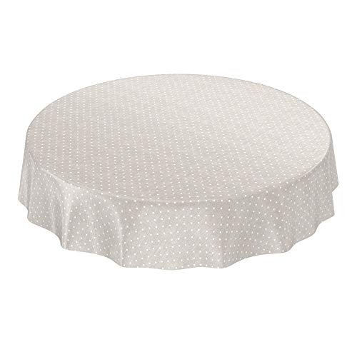 ANRO Wachstuchtischdecke Wachstuch Wachstischdecke Tischdecke Punkte Dots Gepunktet Uni Einfarbig Beige Rund 120cm eingefasst von ANRO