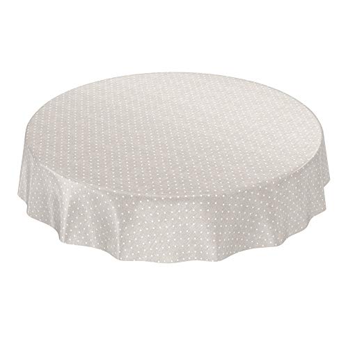 ANRO Wachstuchtischdecke Wachstuch Wachstischdecke Tischdecke Punkte Dots Gepunktet Uni Einfarbig Beige Rund 140cm von ANRO