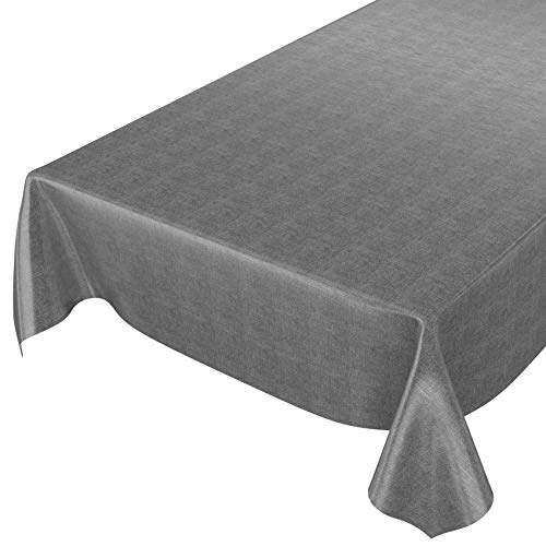 ANRO Wachstuchtischdecke Wachstuch Wachstischdecke Tischdecke Wachstuchdecke Anthrazit Leinenoptik 180x140cm von ANRO