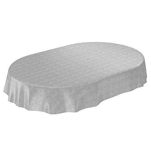 ANRO Wachstuchtischdecke Wachstuch Wachstischdecke Tischdecke Wachstuchdecke Grau Leinenoptik Oval 180x140cm eingefasst von ANRO