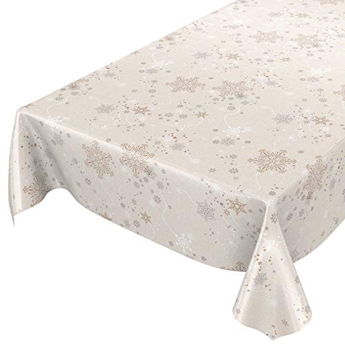 ANRO Wachstuchtischdecke Wachstuch Wachstischdecke Tischdecke Weihnachten Schneeflocken Beige 1000x140cm (10m) von ANRO