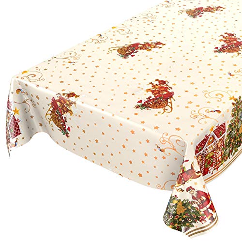 ANRO Wachstuchtischdecke Wachstuch Wachstischdecke Tischdecke Weihnachten Weihnachtsmann Beige Sterne 220x140cm von ANRO