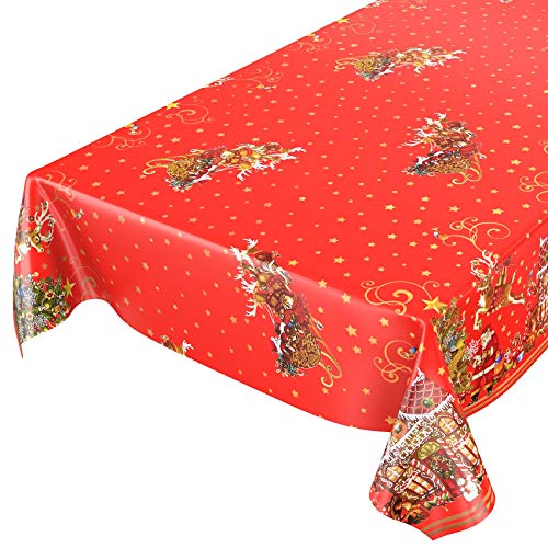 ANRO Wachstuchtischdecke Wachstuch Wachstischdecke Tischdecke Weihnachten Weihnachtsmann Rot Sterne 180x140cm eingefasst von ANRO