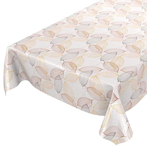 ANRO Wachstuchtischdecke Wachstuch Wachstischdecke Tischdecke abwaschbar Abstrakt Stimmung Laub Beige 100 x 140cm eingefasst von ANRO