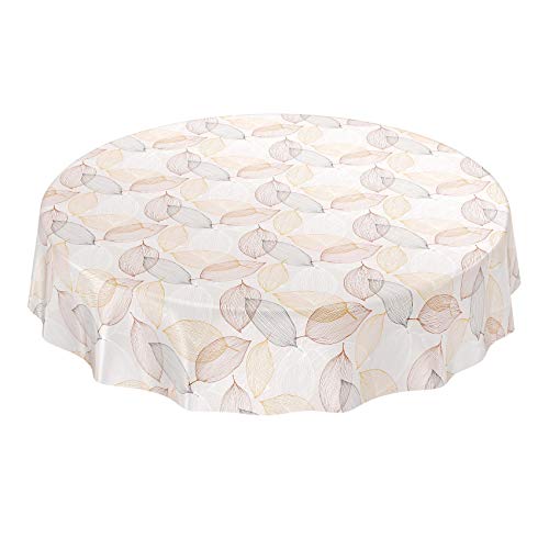 ANRO Wachstuchtischdecke Wachstuch Wachstischdecke Tischdecke abwaschbar Abstrakt Stimmung Laub Beige Rund 120cm von ANRO