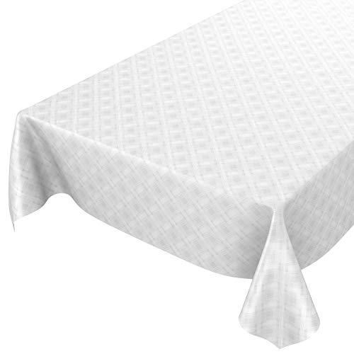 ANRO Wachstuchtischdecke Wachstuch abwaschbar Tischdecke Karo Einfarbig Uni Weiß Reliefdruck Damast 180x140cm eingefasst von ANRO