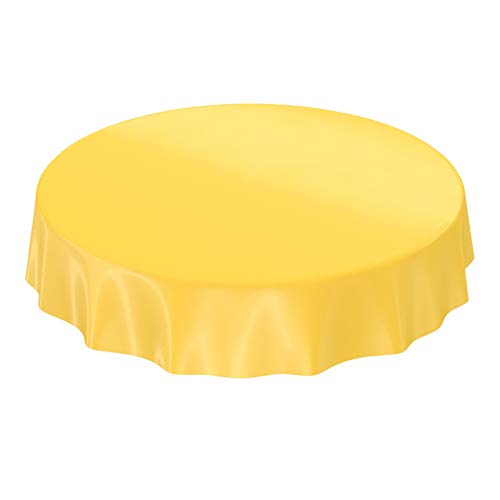 Wachstuchtischdecke Wachstuch abwaschbare Tischdecke Uni Glanz Einfarbig Gelb Schnittkante Rund 140cm von ANRO