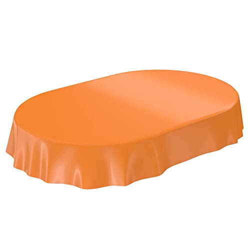 Wachstuchtischdecke Wachstuch abwaschbare Tischdecke Uni Glanz Einfarbig Orange Eingefasst Oval 140 x 200cm von ANRO