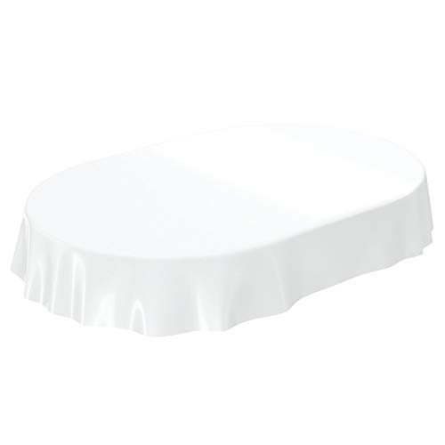 Wachstuchtischdecke Wachstuch abwaschbare Tischdecke Uni Glanz Einfarbig Weiß Schnittkante Oval 140 x 200cm von ANRO