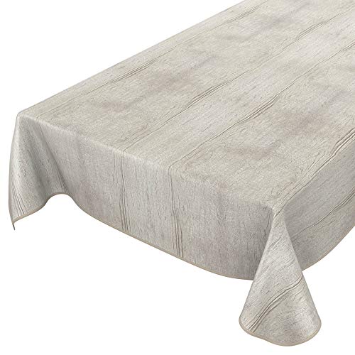 ANRO Wachstuchtischdecke abwaschbar Garten Tischdecke Wachstuch Rund Oval Eckig Indoor Outdoor Holz Grau 100x140cm mit Saum - Eingefasst von ANRO