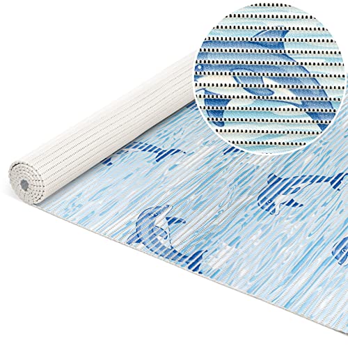 ANRO Weichschaummatte Badematte Bad Dusche WC Vorleger Teppich Antirutsch Badläufer Delfine Blau Maritim 180x130cm von ANRO