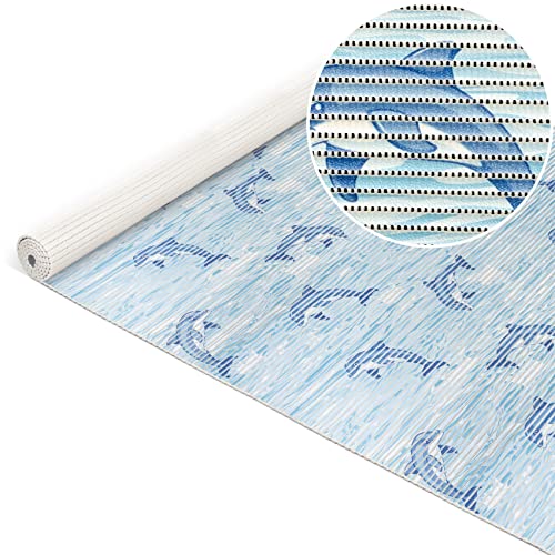 ANRO Weichschaummatte Badematte Bad Dusche WC Vorleger Teppich Antirutsch Badläufer Delfine Blau Maritim 400x130cm von ANRO