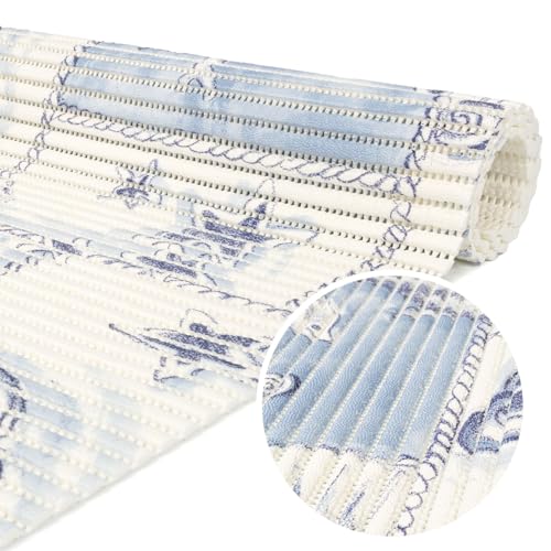 ANRO Weichschaummatte Badematte Bad Dusche WC Vorleger Teppich Antirutsch Badläufer Delfine Blau Weiß Maritim 140x130cm von ANRO
