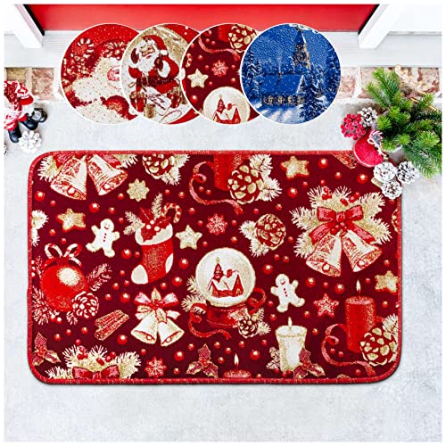 ANRO Weihnachtsteppich Weihnachtsfußmatte Teppich Weihnachten Fußmatte Wohnzimmer, Bad, Küche Weihnachtsdekor Bodenmatte rutschfest Weihnachtskugel 50x80cm von ANRO