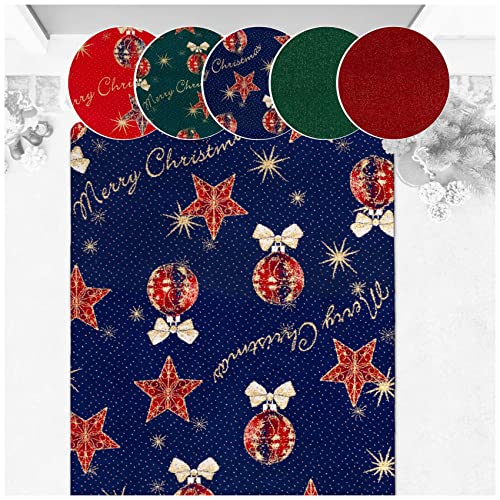 ANRO Weihnachtsteppich Weihnachtsläufer Teppich Läufer Flur Sauberlaufmatte Weihnachten rutschfest Meterware mit Glitzer Merry Christmas Blau 80x120cm von ANRO