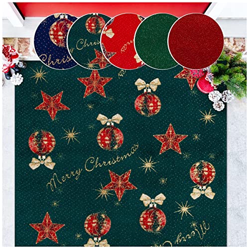 ANRO Weihnachtsteppich Weihnachtsläufer Teppich Läufer Flur Sauberlaufmatte Weihnachten rutschfest Meterware mit Glitzer Merry Christmas Grün 200x100cm von ANRO