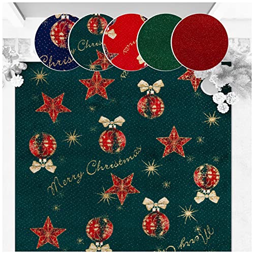 ANRO Weihnachtsteppich Weihnachtsläufer Teppich Läufer Flur Sauberlaufmatte Weihnachten rutschfest Meterware mit Glitzer Merry Christmas Grün 220x100cm von ANRO