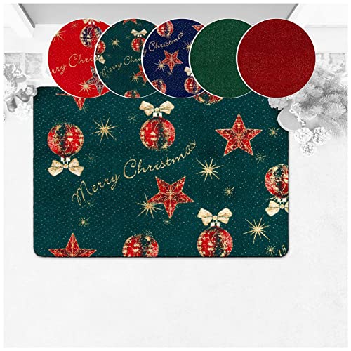 ANRO Weihnachtsteppich Weihnachtsläufer Teppich Läufer Flur Sauberlaufmatte Weihnachten rutschfest Meterware mit Glitzer Merry Christmas Grün 60x90cm von ANRO