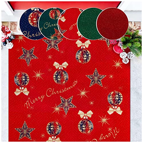 ANRO Weihnachtsteppich Weihnachtsläufer Teppich Läufer Flur Sauberlaufmatte Weihnachten rutschfest Meterware mit Glitzer Merry Christmas Rot 350x100cm von ANRO