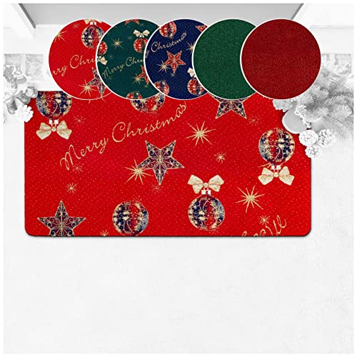 ANRO Weihnachtsteppich Weihnachtsläufer Teppich Läufer Flur Sauberlaufmatte Weihnachten rutschfest Meterware mit Glitzer Merry Christmas Rot 50x100cm von ANRO