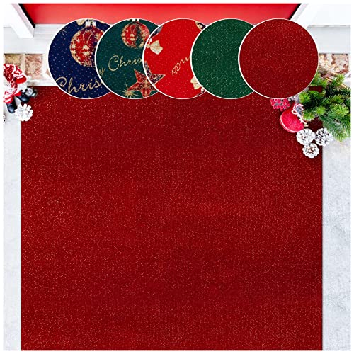 ANRO Weihnachtsteppich Weihnachtsläufer Teppich Läufer Flur Sauberlaufmatte Weihnachten rutschfest Meterware mit Glitzer Uni Rot 160x100cm von ANRO