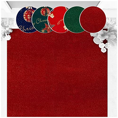 ANRO Weihnachtsteppich Weihnachtsläufer Teppich Läufer Flur Sauberlaufmatte Weihnachten rutschfest Meterware mit Glitzer Uni Rot 300x100cm von ANRO