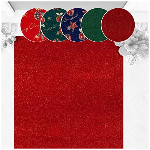 ANRO Weihnachtsteppich Weihnachtsläufer Teppich Läufer Flur Sauberlaufmatte Weihnachten rutschfest Meterware mit Glitzer Uni Rot 90x150cm von ANRO