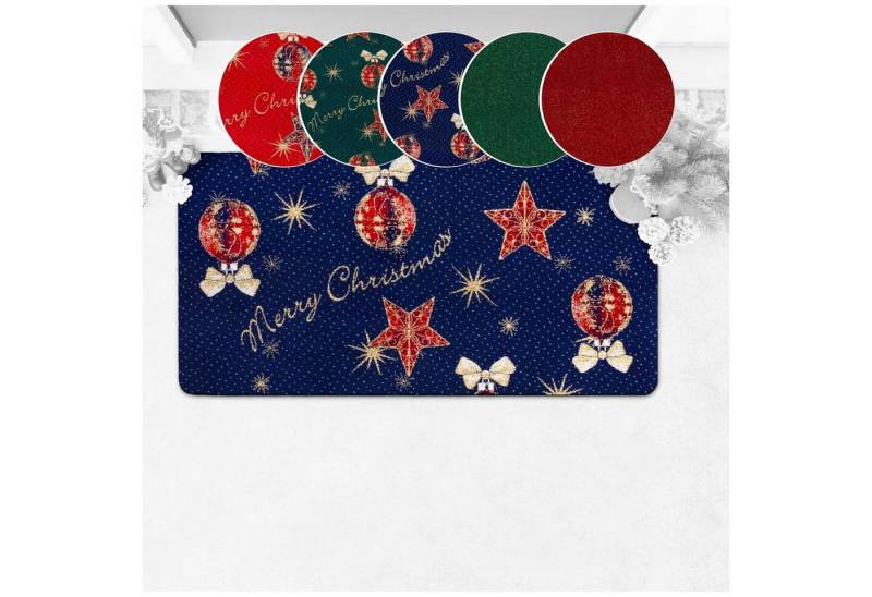 ANRO Fußmatte Küchenläufer Fußmatte Teppichvorleger Flurläufer Textil Weihnachten, Rechteckig, Höhe: 3 mm, Textil von ANRO