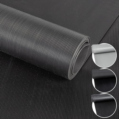 ANRO Gummimatte Meterware Gummiläufer 3mm Feinriefenmatte Rillenmatte Bodenbelag Werkstattboden als Antirutschmatte, Werkbank Auflage u. Bodenmatte 100 x 100cm Feinriefen von ANRO