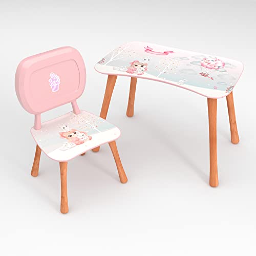 ANRO Kindertisch mit Stuhl Kindersitzgruppe Kinder Tisch Stuhl Set Holz für Kleinkinder Motiv Bunny Love für Jungs und Mädchen von ANRO