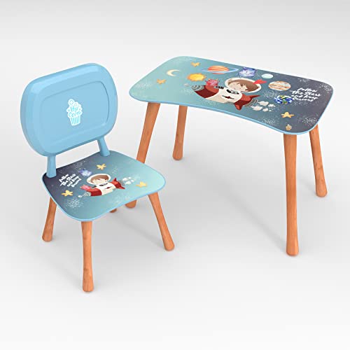 ANRO Kindertisch mit Stuhl Kindersitzgruppe Kinder Tisch Stuhl Set Holz für Kleinkinder Motiv Space für Jungs und Mädchen von ANRO