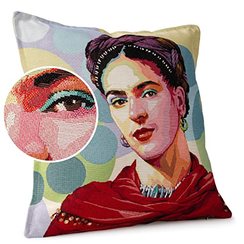 ANRO Kissenbezug Dekokissen Kissen Sofakissen Kissenbezüge Kissenhülle Gobelin Motiv Frida Kahlo 45x45cm mit Füllung von ANRO