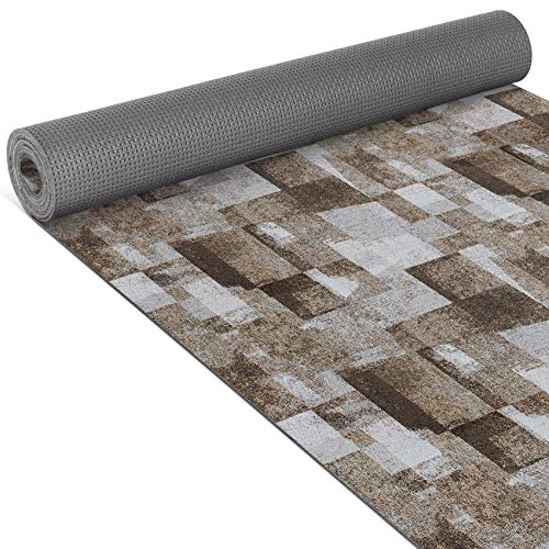 ANRO Küchenläufer Teppich Läufer gewebt Muster Karo Beige 65x220cm Viele Größen/Muster von ANRO