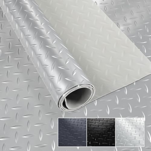 PVC Bodenbelag Meterware 1,5mm Antirutschmatte Bodenmatte geruchslos Noppenmatte Riffelblechmatte Tränenblech Karo Dionis rutschfest Tränenblech Silber 100x100cm von ANRO