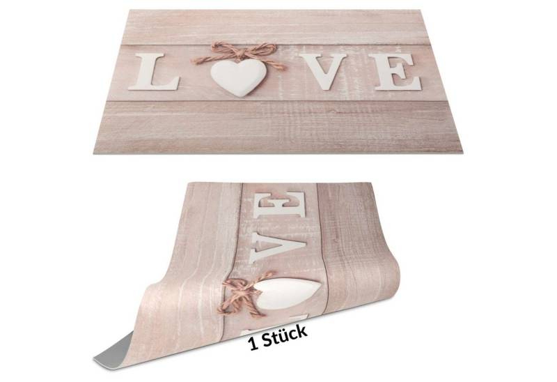 ANRO Platzset DEIN Platzdeckchen Servierdeckchen Soft Tischset Tellerunterleger, (Einzelstück, 1-St., einzelverpackt), Glatt, leichte Narbung 45x30cm Liebe Holz Brett von ANRO