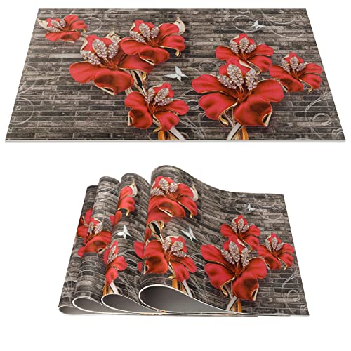 Platzset Tischset abwaschbar PVC Platzdeckchen rutschfest Tischuntersetzer Hitzebeständig Esstisch Deko für drinnen & draußen 30x45cm Blumen Diamonds 4-er Set von ANRO