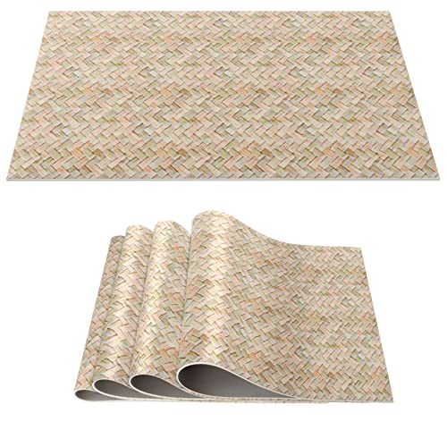 Platzset Tischset abwaschbar PVC Platzdeckchen rutschfest Tischuntersetzer Hitzebeständig Esstisch Deko für drinnen & draußen 30x45cm Geflecht Beige Grün 4-er Set von ANRO