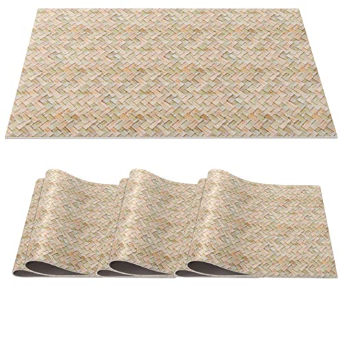 Platzset Tischset abwaschbar PVC Platzdeckchen rutschfest Tischuntersetzer Hitzebeständig Esstisch Deko für drinnen & draußen 30x45cm Geflecht Beige Grün 6-er Set von ANRO