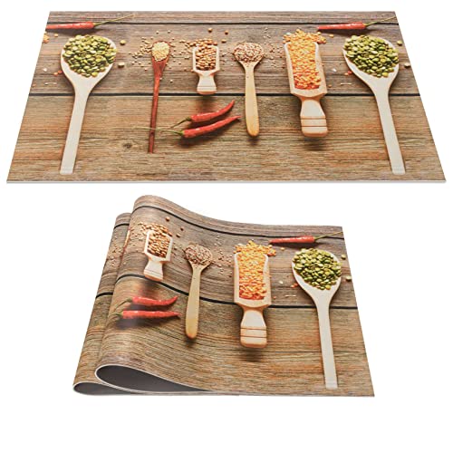 Platzset Tischset abwaschbar PVC Platzdeckchen rutschfest Tischuntersetzer Hitzebeständig Esstisch Deko für drinnen & draußen 30x45cm Hülsenfrüchte 2-er Set von ANRO