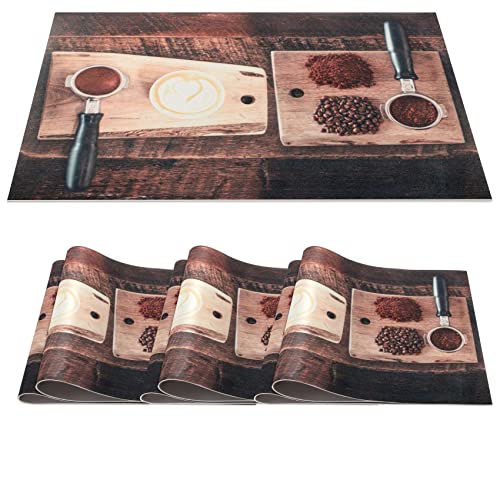 Platzset Tischset abwaschbar PVC Platzdeckchen rutschfest Tischuntersetzer Hitzebeständig Esstisch Deko für drinnen & draußen 30x45cm Kaffeebohnen 6-er Set von ANRO