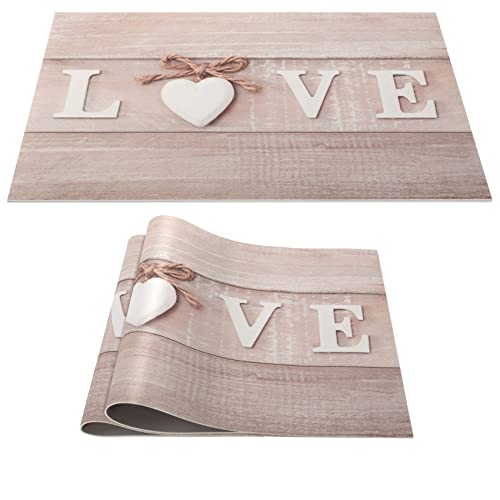 Platzset Tischset abwaschbar PVC Platzdeckchen rutschfest Tischuntersetzer Hitzebeständig Esstisch Deko für drinnen & draußen 30x45cm Liebe Holz Brett 2-er Set von ANRO