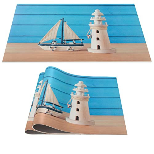 Platzset Tischset abwaschbar PVC Platzdeckchen rutschfest Tischuntersetzer Hitzebeständig Esstisch Deko für drinnen & draußen 30x45cm Maritim Leuchtturm 2-er Set von ANRO